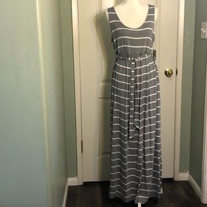 Heather gray and white lines maternity dress.